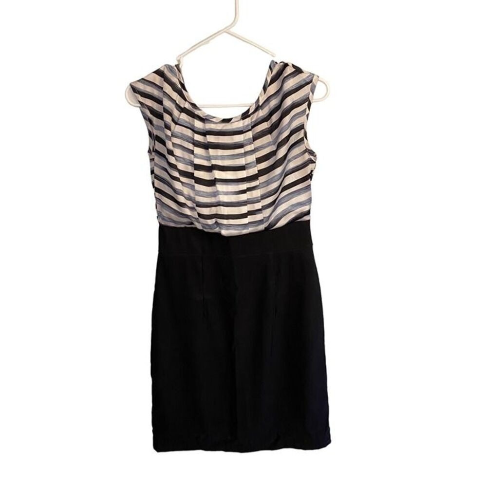 AB Studio Striped Sleeveless Sheath Dress Black White Blue Size 4